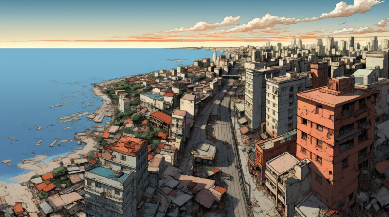 Cartoon Comic Style Earthquake Scene