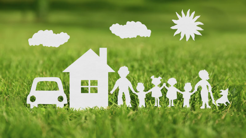 Paper Cut Of Family With House And Car